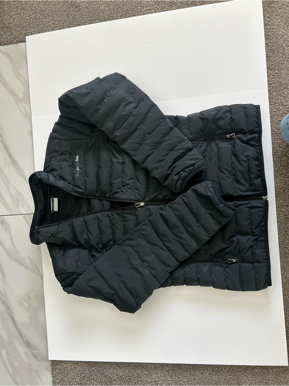 Columbia Black Puffer Jacket with Blue Trim